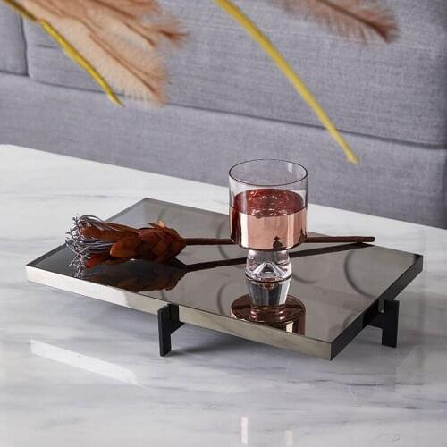 Italian Style Crystal Tray With Black Metal Frame For Home Hotel Living Room Rectangular Storage Tray Decorative Ornaments