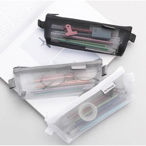 Simple Transparent Mesh Pencil Case Office Student Pencil Cases Nylon Kalem Kutusu School Supplies Pen Box Astuccio Scuola