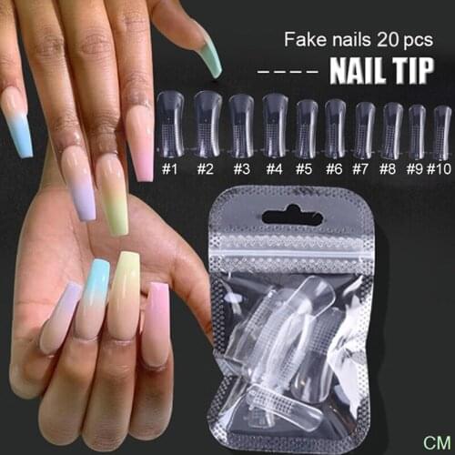 20pcs Clear Nail Forms Acrylic False Fake Nails Full Cover Quick Building Mold Tips Dual Forms Nail Finger Extension