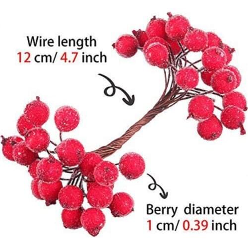 40pcs Of Mini Christmas Frosted Artificial Berries Bright Red Holly Berry Holly Berry Home Garland New Year Party Decoration
