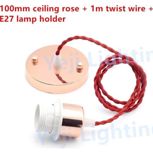 Rose gold ceiling rose with twist line braided wire and E27 lamp socket Edison retro lamp holder cord set lighting accessories