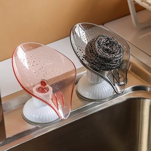 Leaf-Shape Self-Draining Suction Cup Soap Dish Holder Not Punched Soap Saver Box for Household Shower Bathroom Kitchen Supplies