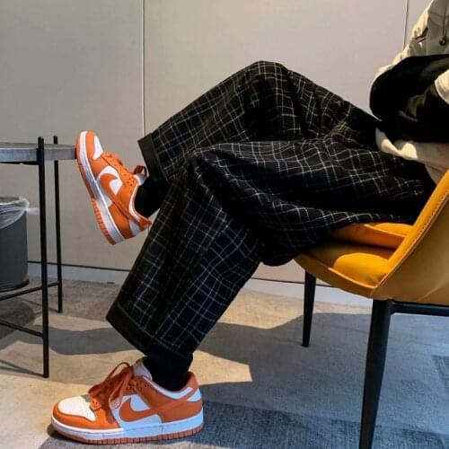 Thin Japanese wide-leg pants in spring and summer are mens loose and versatile casual mens plaid pants