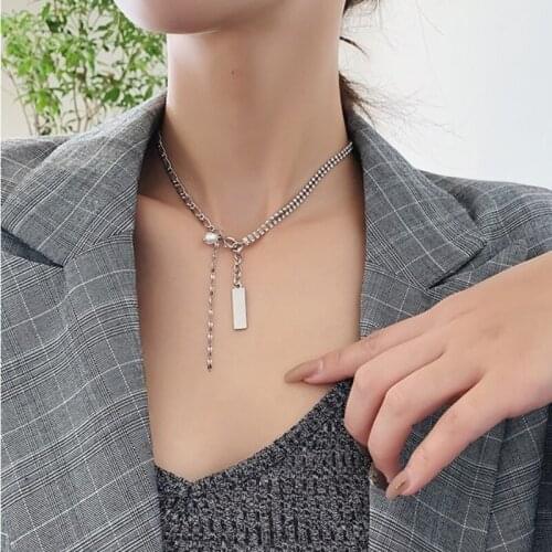 U-Magical Creative Asymmetry Geometric Pendant Necklaces for Women Imitation Pearl Rhinestone Chunky Chain Necklace Jewelry