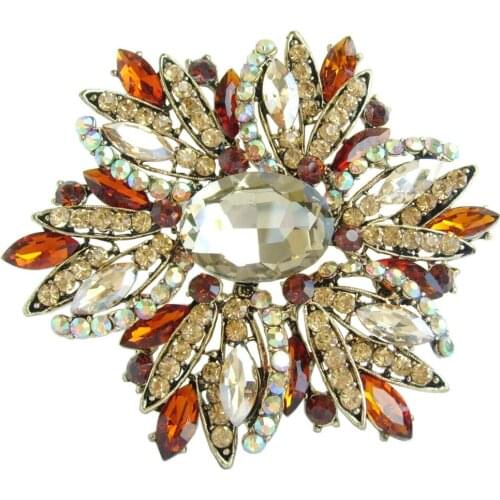 Gorgeous 3.94" Brown Rhinestone Crystal Teardrop Flower Brooch Pin Pendant EE04053C4