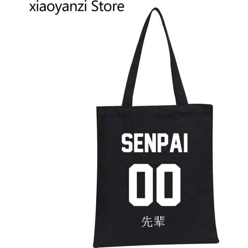 Japanese Anime Handbag Japanese Otaku Senpai Front Letters Print Eco Reusable Shoulder Bag grunge goth Hipster Shopper Bags