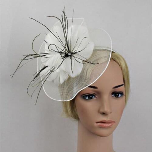 Net Flower Fascinator Feather Big Headband Wedding Women Racing Parts Church Hat