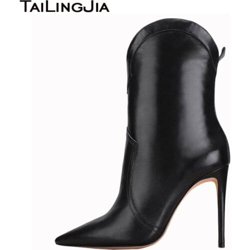 Black Ankle Boots For Women 2019 High Heel Brown Booties Woman Pointed Toe Heeled Short Boots Latest Ladies Autumn Boot Shoes