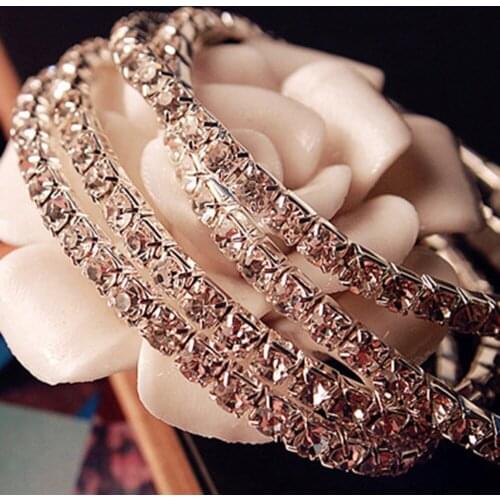 Womens Silver Plated Crystal Rhinestone Bangle Party Jewelry Cuff Bracelet Trendy New Bangles For Women Fashion Jewelry Gift