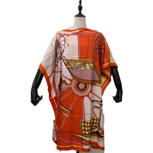 2020 Middle East Colorful Printed Fashion Bohemian Midi Dress Batwing Sleeve Beach Silk Kaftan Long dress for women