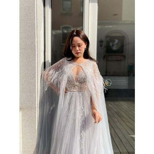 Sliver V-Neck With Cape Sleeves Fashion Ladies A-Line With Diamond Evening Party Dark Gowns For Women Wedding Party Graduation