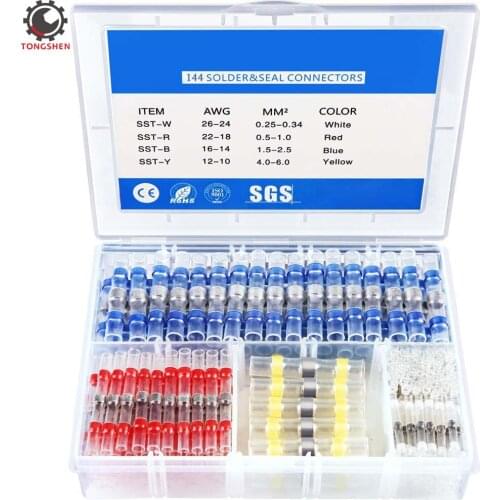 144PCS Solder Seal Wire Connectors Waterproof Solder connectors Butt connectors Electrical Insulated Automotive Wire Terminals