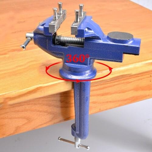 3" Multi-functional Clamp-on Bench Vise 360 Degree Swivel Cast Iron Tabletop Vice with Anvil and Large Table Clamp 100mm Bemch