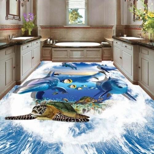 Free Shipping custom Dolphin sea 3D floor painting home decoration thickened waterproof bathroom living room wallpaper mural