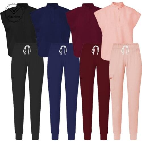 Hospital pet grooming nurse slim fashion overalls doctor surgery scrub set women scrub short-sleeved medical nursing clothes new