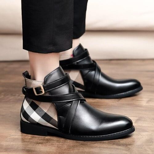 Brand High Top Men Leather Shoes Large Size Wedding Men Dress Shoes Retro Non-slip Men Chelsea Boots Chaussures Homme