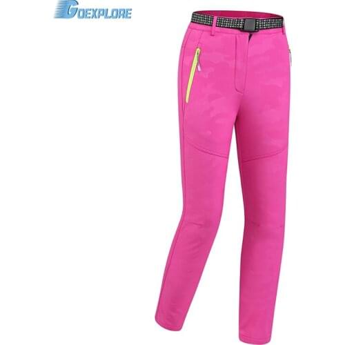 Goexplore Outdoor Softshell Pants Sport Waterproof Windproof Breathable Hiking Camping Ski Winter Warm fleece trousers women