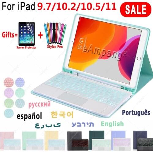 Case Keyboard For iPad Air 4 4th Pro 11 10.2 2020 8 8th 2018 7 7th Air 2 3 9.7 5th 6th Pro 10.5 Russian Spanish Hebrew Keyboard