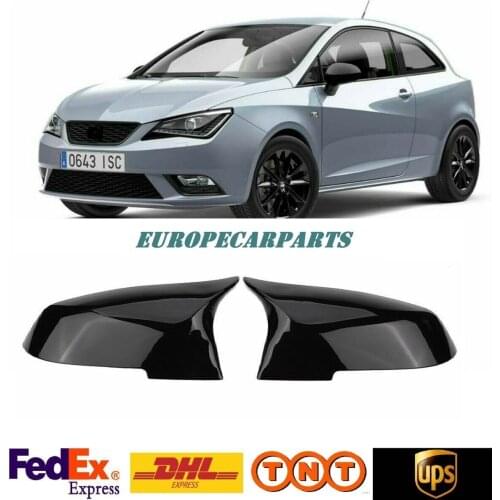 For Seat Ibiza 2008-2016 Bat Mirror Cover Piano Black 2 pieces