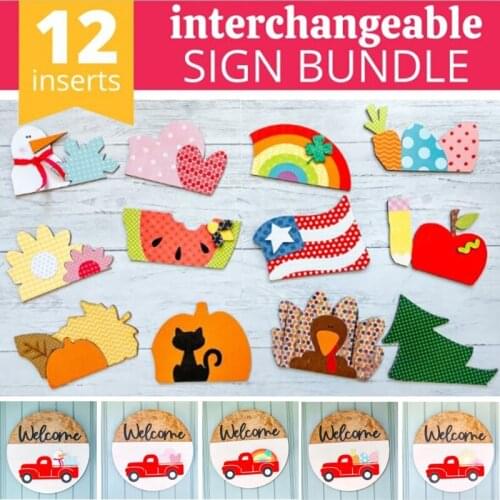 Truck Door Hanger Round Welcome Sign for Front Door with 12 Interchangeable Inserts Rustic Farmhouse Home Decor D1