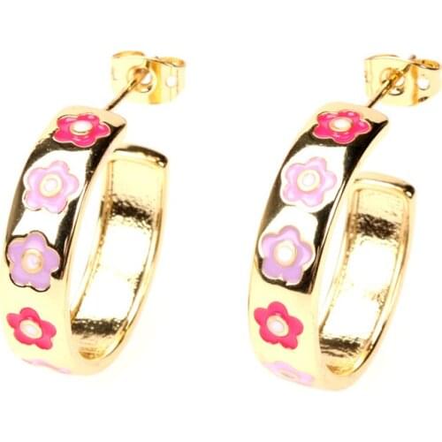 EYIKA New Copper Metal Pastel Enamel Hoop Earrings Star Heart Flower Hamsa Fatima Hand C Shape Aretes Party Gift for Women Girl