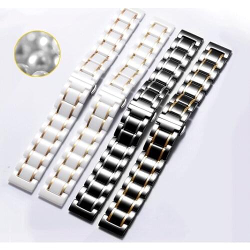 Ceramic Fine steel watchband 15mm 16mm 18mm strap with butterfly buckle for Huawei B6 B2 B3 B5 smart sport watch chain