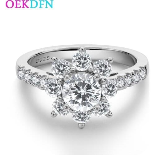OEKDFN Real 925 Sterling Silver Rings Women Created Moissanite Gemstone Diamonds Wedding Engagement Flower Ring Fine Jewelry