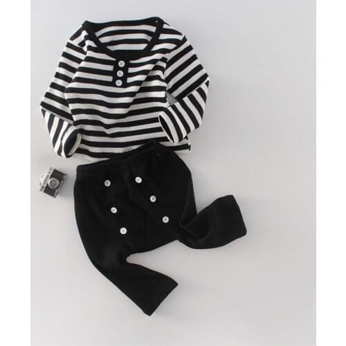 0-24m Spring new baby boys clothing set autumn black white stripe infant kids shirt+PP pants suit children outfits conjuntos de