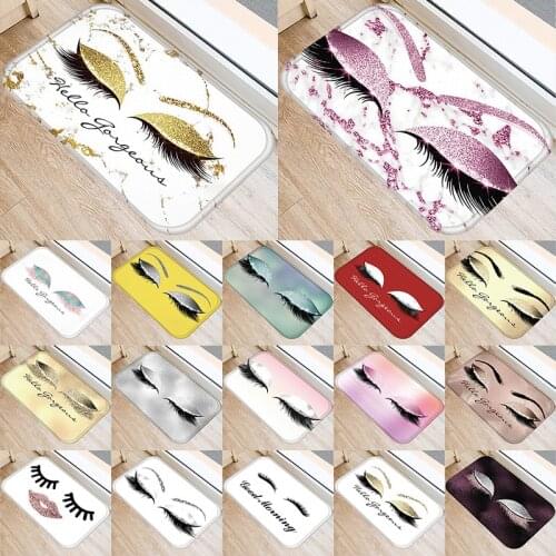 Eyelash Printed Pattern 40*60cm Kitchen Entrance Door Mat Coral Velvet Carpet Doormat Indoor Floor Mats Anti-Slip Rug 48022