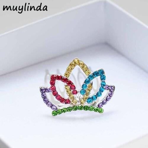 Colorful Rhinestone Metal Small Tiara Hair Combs For Girls Fashion Flower Girls Party Hair Tiara Hair Accessories