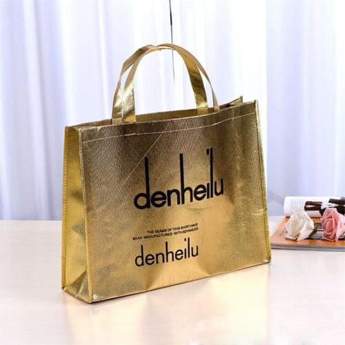 Laser Film Coating Laminated Metallic Super Market Shopping Garment Tote Bag Non Woven Bags With DIY Custom Logo For Shopper