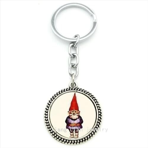 Trendy fashion and fine women jewelry keychain Garden Gnome Fantasy Bezel art picture pendant key holder ring jewelry T216