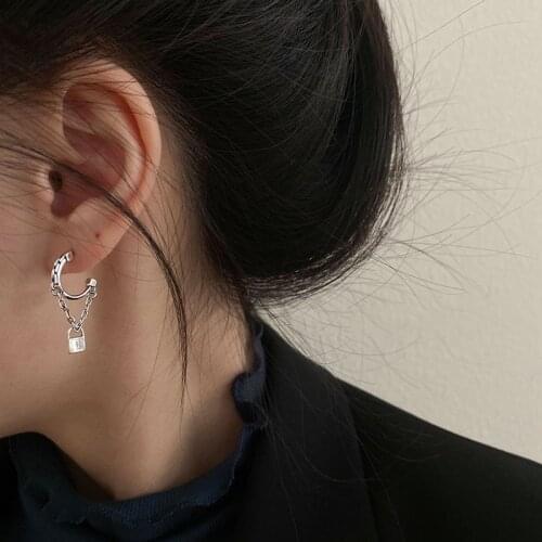 Fashion 925 Silver Color Stud Simple Earrings for Women Temperament Fashion New Personality Punk Lock Earrings Jewelry