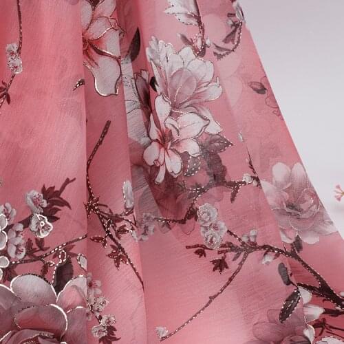 Soft Deep Pink Plum Printed Bronzing Chiffon Tulle Fabric for Dress Shirts, by the Meter,150cm Width