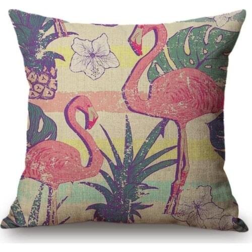 Tropical Flamingo Printed Nordic Style Birds Cushion Cover Vintage Painting Decoration Room Sofa Chair Waist Soft Pillow Case