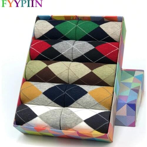 New Socks Hot Casual Mens Socks Autumn and Four Seasons Plaid Compression Retro Business Banquet Dress Cotton Socks Men