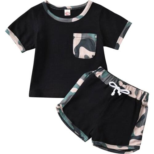 New Born Baby Short Sleeve Set Patchwork Print O Neck Tops and Short Pants 2-piece Suits