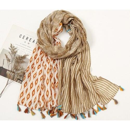 New Design Brand Women Scarf Fashion Aztec Patchwork Floral Tassel Shawls Autumn Warm Wrap Hijabs Lady Pashmina Foulards Bandana