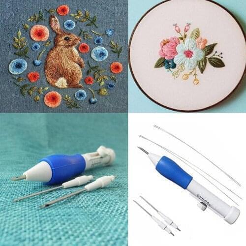 Embroidery Pen Magic Embroidery Pen DIY Crafts Magic Embroidery Pen Set DIY 3 Interchangeable Punch Needle Sewing Accessories