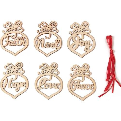 Christmas Tree Pendants Decorations Wooden Hollow Out Letter Ornament Xmas Hanging Tags Holiday Embellishments Crafts 120PCS/LOT