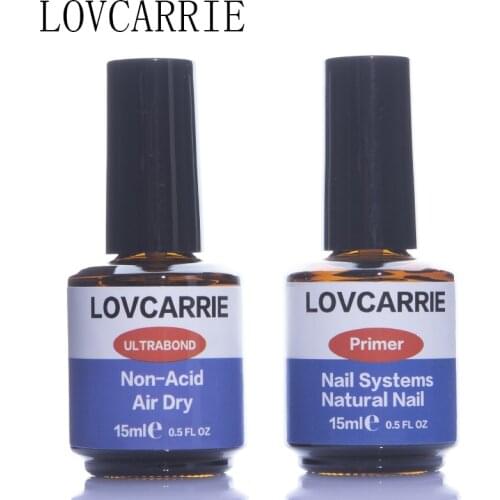 LOVCARRIE 2 PCS/Set Nail Prep Ultrabond Primer Dehydrator Air Dry Foundation Base for Gel Polish Ultra bond 15ML Nail System Kit