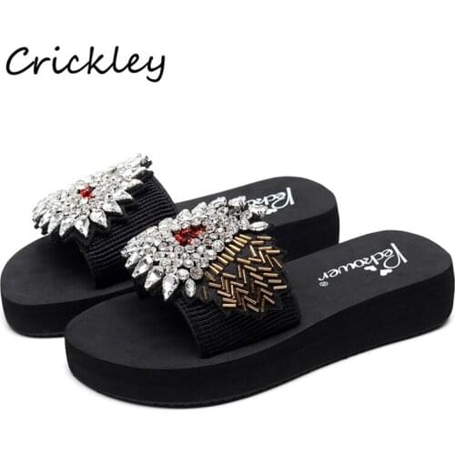 Summer Girls Slippers Twinkle Rhinestone Children Flat Heels Black Solid Soft Sole Slippers for Kids Girls Beach Slippers Shoes