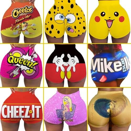 Womens Plus Size Sexy Booty Shorts Anime Pikachu Pattern Women Summer Clothing Biker Sports Fitness Workout High Waisted Shorts