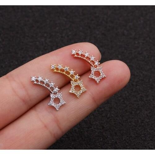 1PCS 20g Star Bar Stainless Steel Barbell Screw CZ Ear Tragus Cartilage Helix Snug Piercing Stud