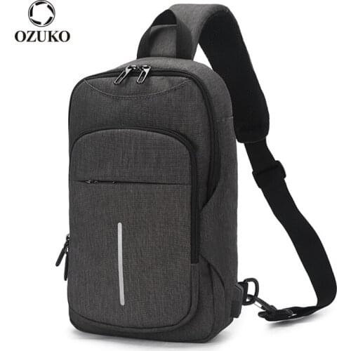 OZUKO Water Repellent Oxford Shoulder Bag Men Fashion USB Charging Chest Bags Male Messenger bag Fit for 9.7" iPad Crossbody Bag