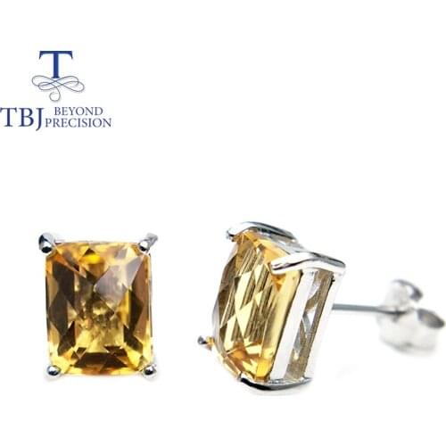 TBJ , natural brazil citrine oct 6*8mm earring 3.28ct checkerboard cut natural gemstone jewelry 925 sterling silver birthstone