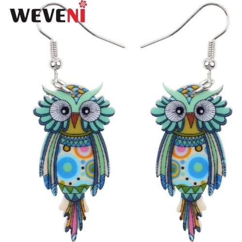 WEVENI Acrylic Floral Cute Owl Birds Earrings Big Drop Dangle Fashion Animals Jewelry For Women Girls Unique Party Charms Gifts