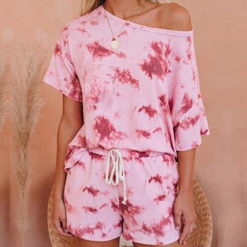 Women 2 Piece Tie Dye Print Basic Tshirt Shorts Two Piece Set Casual Outfits Lounge Wear Jogging Femme Loose Shorts Tees Summer