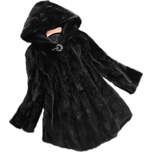 Harppihop*Luxury Genuine Piece Mink Fur Coat Jacket Autumn Winter Women Fur Warm Outerwear Coats Garment 3XL