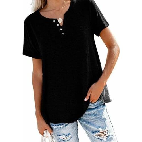 Women Solid Color T-shirt 2021 Female V-neck Short Sleeve Casual Tee Top Plus Size S-3XL Grey/ Dark Green/ Black/ Khaki